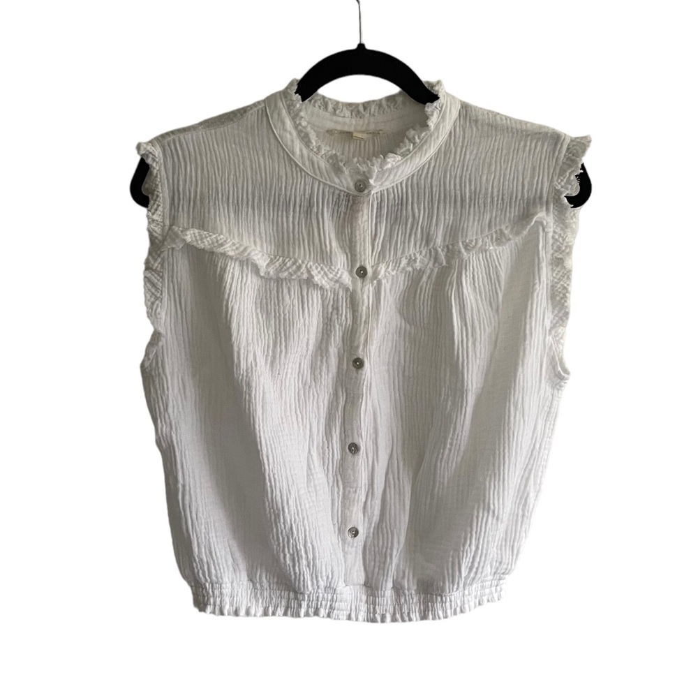 GRADE & GATHER White Cotton Sleeveless Button Front Blouse Large
